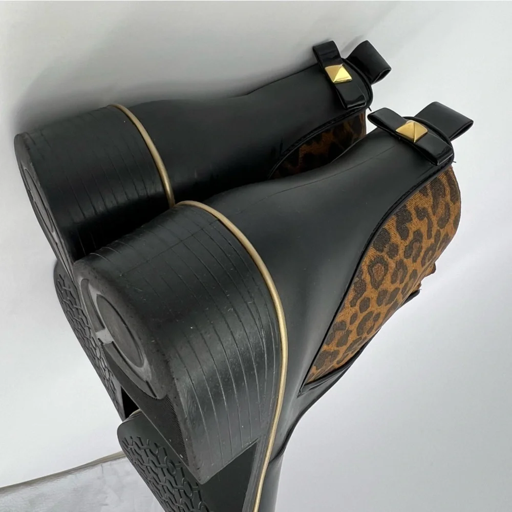 Kate Spade New York Chelsea Booties Black Leather Leopard Print Womens 6/7 - Picture 11 of 14